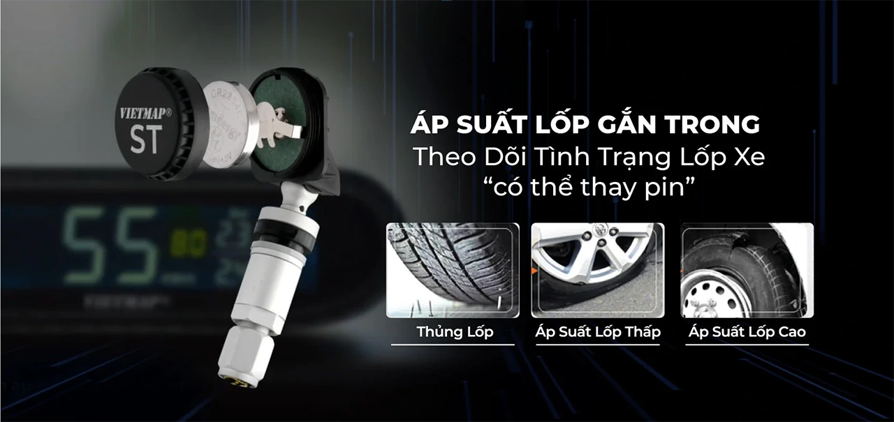 Vietmap V3 Giám Sát Áp Suất Lốp Xe Không Dây Được Lắp Bên Trong Chính Xác, Ổn Định, Tiện Lợi